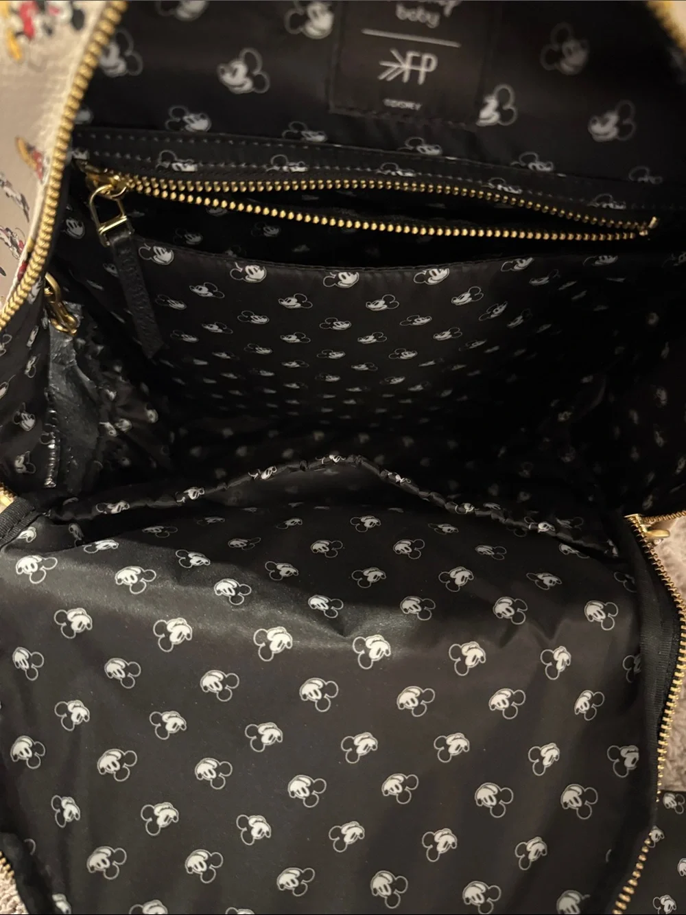 Freshly Picked Beige Mini Backpack with AOP Mickey Print